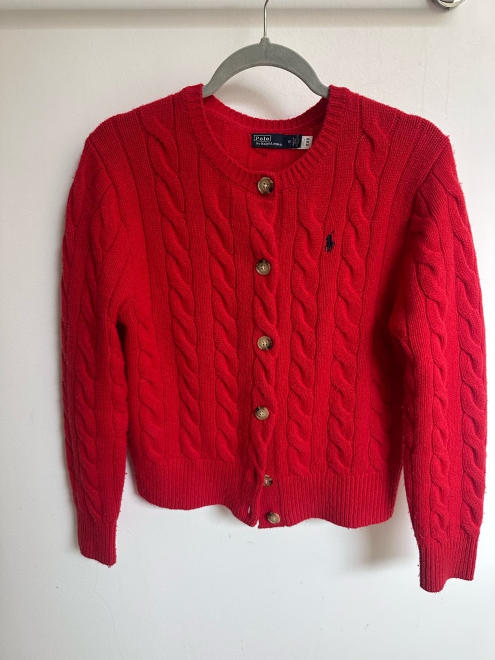 Polo by Ralph Lauren Bright Red Cable-Knit Button-Up Cardigan
